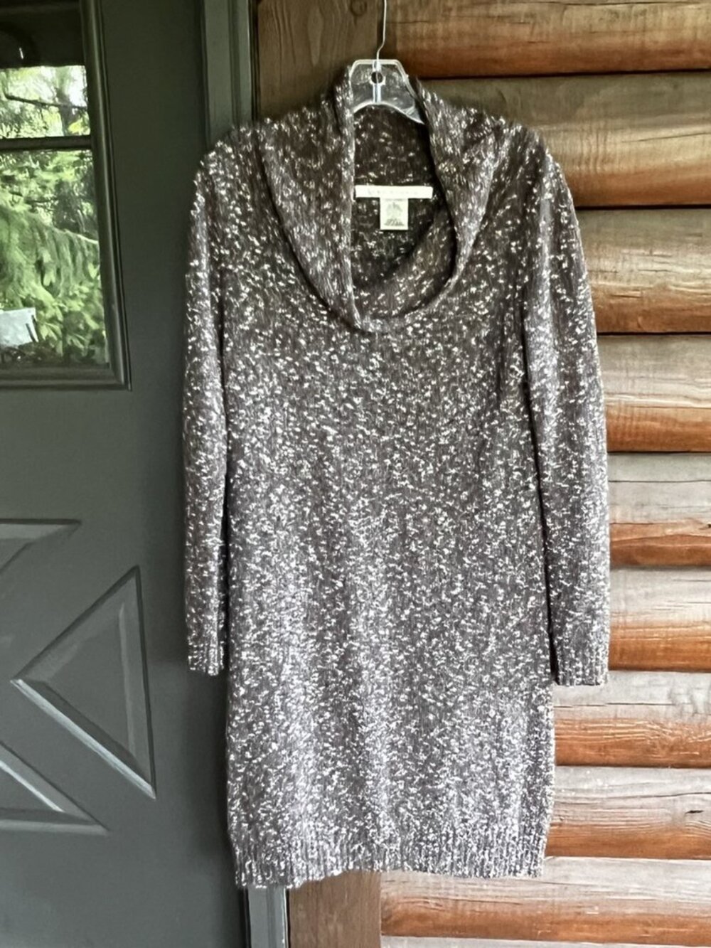 Max Studio Long Sleeve Pullover Tweed Sweater Dress with Cowl Neck, Size M